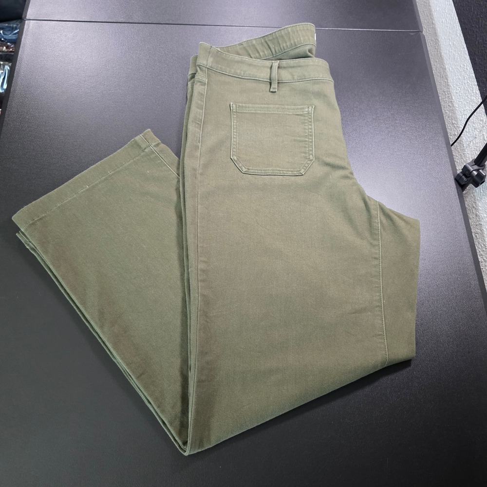 J. Jill Denim Wide Leg Pants Size 18 Olive Green High Rise Front Patch Pockets